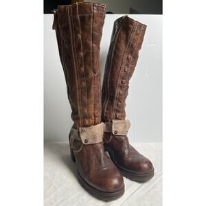 Manas Design Knee High Boots Leather Size 39 Women's Shearling Lined Cuff 8-8.5